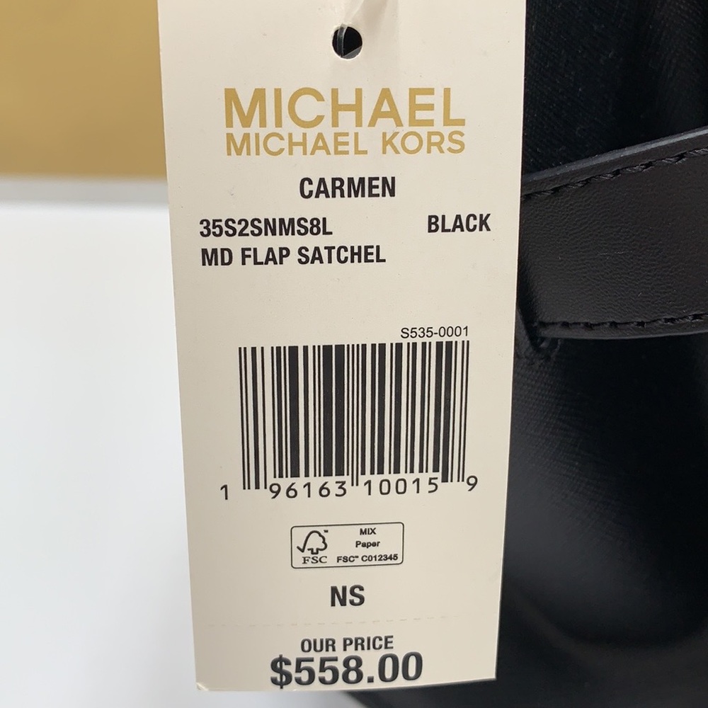 MICHAEL KORS Carmen Medium Flap Saffiano Leather Belted Satchel Black color - Picture 2 of 16